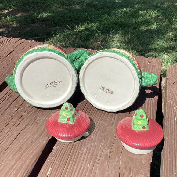 Vgt Fitz & Floyd Christmas Teapot Set Holiday Teapots Ceramic Tree Snowman Decor - Picture 4 of 6